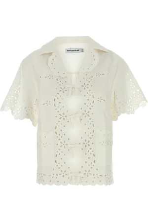 Self-Portrait Top in misto lino bianco DONNA