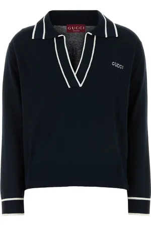 Gucci Polo in misto seta blu notte DONNA