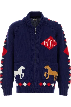 BODE Cardigan Diamond in lana blu UOMO