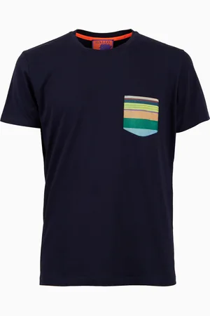 Gallo T-shirt uomo cotone tinta unita e taschino multicolor
