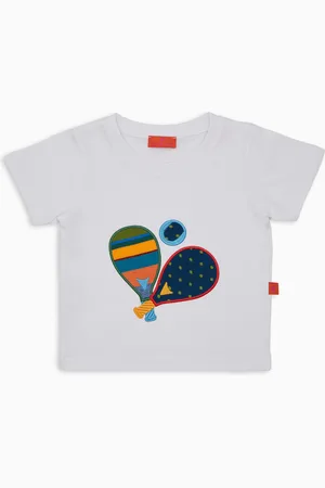 Gallo T-shirt girocollo bambino cotone tinta unita con ricamo racchette