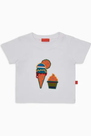 Gallo T-shirt girocollo bambino cotone tinta unita con ricamo gelato