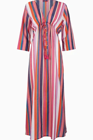 Gallo Kaftano lungo donna cotone righe multicolor verticali