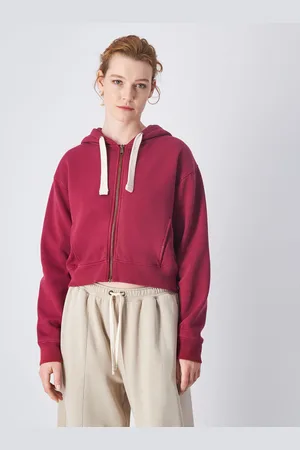 Champion Felpa cropped con cappuccio e cerniera, lavaggio vintage Donna