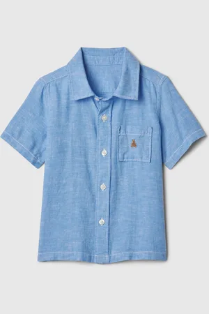 GAP Camicia in lino e viscosa con tasca e ricamo, , Taglia 12-18M/74-79