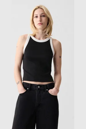 GAP Tank top crop a costine con scollo halter, , , Taglia XS