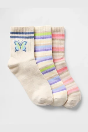 GAP Tripack calze da tennis righe e farfalla, Bambina, , Taglia S/114-134
