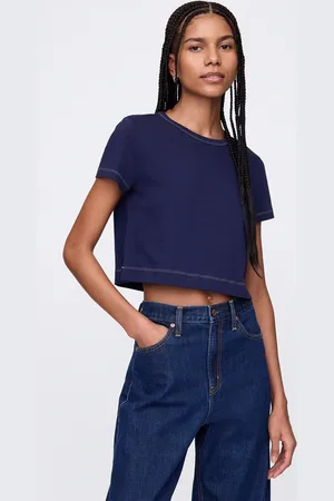 GAP T-shirt cropped blu in cotone, , , Taglia XS