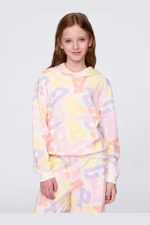 GAP Felpa bianca con cappuccio stampa logo, Bambina, , Taglia XS/99-114