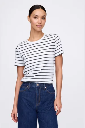 GAP T-shirt a righe bianche e nere in cotone, , , Taglia XS