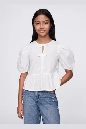 GAP Camicia bianca in cotone con fiocchetti, Bambina, , Taglia S