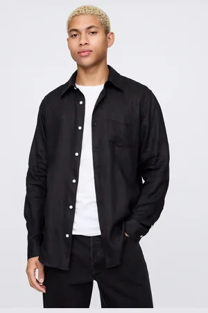GAP Camicia nera a maniche lunghe in lino, , , Taglia S