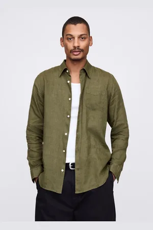 GAP Camicia verde a maniche lunghe in lino, , , Taglia XS