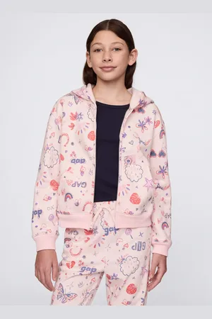 GAP Full-zip rosa con cappuccio e stampa all-over, Bambina, , Taglia XS/99-114