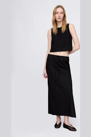 GAP Gonna lunga nera in lino e viscosa, , , Taglia XS