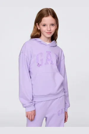 GAP Felpa lilla con cappuccio stampa logo, Bambina, , Taglia XS/99-114