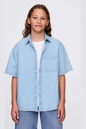 GAP Camicia in denim a maniche corte, Bambino, , Taglia XS/99-114