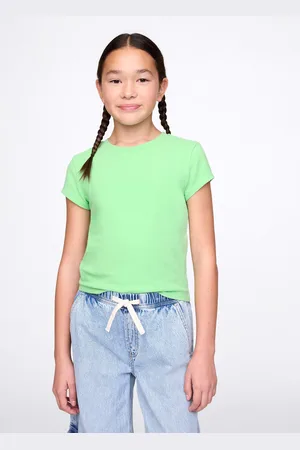 GAP T-shirt verde in cotone stretch, Bambina, , Taglia XS/99-114