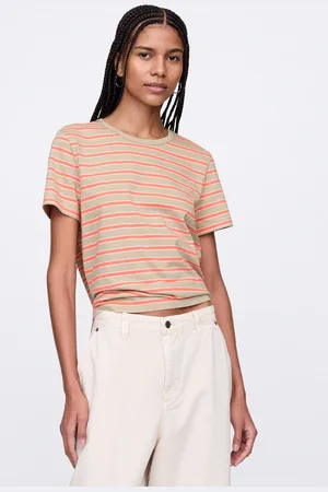 GAP T-shirt a righe arancioni e beige in cotone, , , Taglia XS