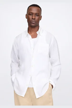 GAP Camicia bianca a maniche lunghe in lino, , , Taglia S