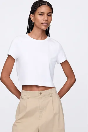 GAP T-shirt cropped bianca in cotone, , , Taglia XS
