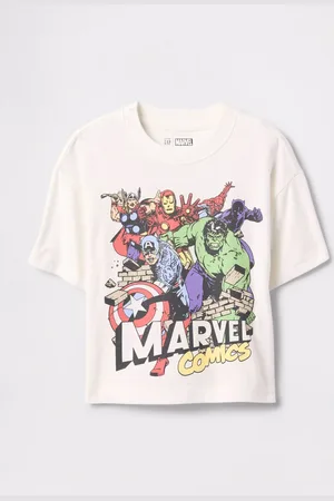 GAP T-shirt bianca in cotone con stampa supereroi, Bambino, , Taglia 12-18M/74-79