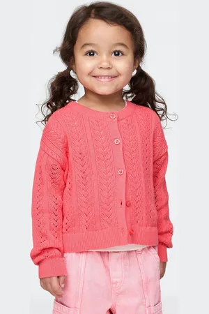 GAP Cardigan rosa in cotone con motivo pointelle, Bambina, , Taglia 12-18M/74-79