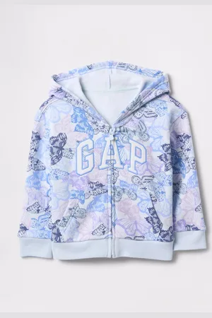GAP Full-zip azzurra con cappuccio stampa farfalle e ricamo logo, Bambina, , Taglia 6-12M/69-74