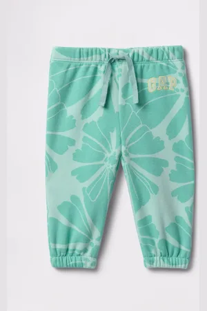 GAP Joggers azzurri con coulisse stampa fiori e ricamo logo, Bambina, , Taglia 6-12M/69-74