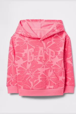 GAP Felpa rosa in French Terry con cappuccio stampa fiori e ricamo logo, Bambina, , Taglia 12-18M/74-79
