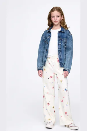 GAP Joggers bianchi a gamba larga con stampa fiori, Bambina, , Taglia XS/99-114