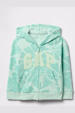 GAP Full-zip azzurra con cappuccio stampa fiori e ricamo logo, Bambina, , Taglia 6-12M/69-74