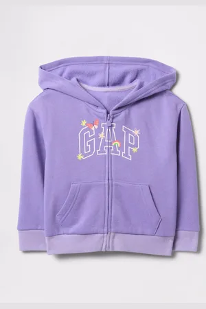 GAP Full-zip viola con cappuccio e stampa logo, Bambina, , Taglia 12-18M/74-79