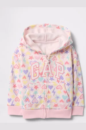 GAP Full-zip rosa con cappuccio stampa cuori e stelle ricamo logo, Bambina, , Taglia 6-12M/69-74