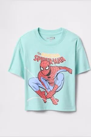 GAP T-shirt azzurra in cotone con stampa Spider-Man, Bambino, , Taglia 12-18M/74-79