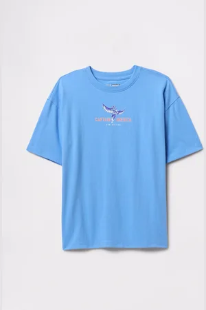 GAP T-shirt azzurra in cotone stampa Captain America, Bambino, , Taglia XS/99-114