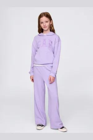 GAP Joggers viola a gamba larga con stampa logo, Bambina, , Taglia XS/99-114