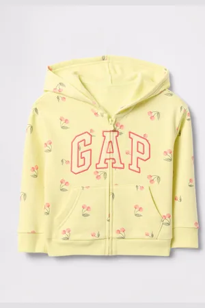 GAP Full-zip gialla con cappuccio stampa ciliegie e ricamo logo, Bambina, , Taglia 6-12M/69-74
