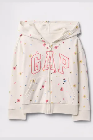 GAP Full-zip bianca con cappuccio stampa fiori e ricamo logo, Bambina, , Taglia 12-18M/74-79