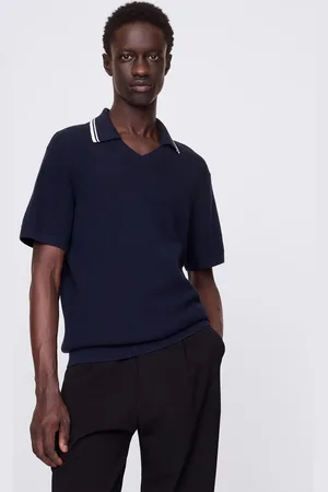 GAP Polo traforata in cotone blu, , , Taglia XS