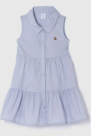 GAP Abito blu in cotone a balze, Bambina, , Taglia 12-18M/74-79