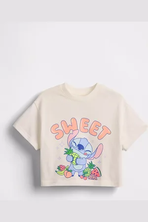 GAP T-shirt bianca boxy fit con stampa Stitch, Bambina, , Taglia 12-18M/74-79
