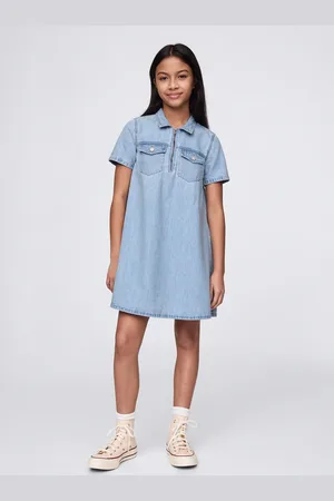 GAP Abito denim in cotone con zip, Bambina, , Taglia S