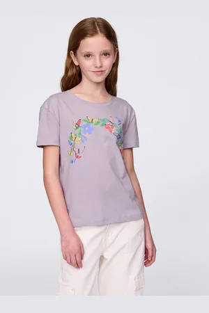 GAP T-shirt viola in cotone con stampa farfalle e fiori, Bambina, , Taglia XS