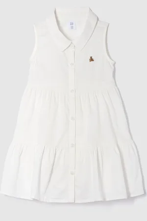 GAP Abito bianco in cotone a balze, Bambina, , Taglia 2Y/84-91