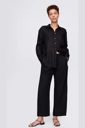 GAP Pantaloni ampi neri in lino e viscosa, , , Taglia XS