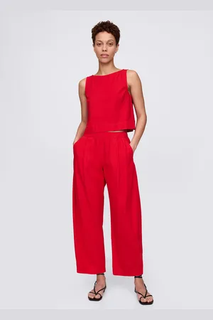 GAP Pantaloni ampi rossi in lino e viscosa, , , Taglia XS
