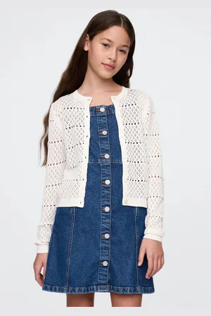 GAP Cardigan bianco con lavorazione traforata, Bambina, , Taglia XS