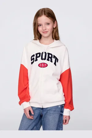 GAP Full-zip bianca e rossa con cappuccio e ricamo logo, Bambina, , Taglia XS
