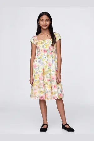 GAP Abito bianco floreale in cotone, Bambina, , Taglia S/114-134